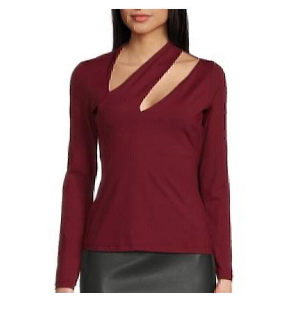 Susana Monaco Burgundy Asymmetrical Cutout Long Sleeve Top Size S